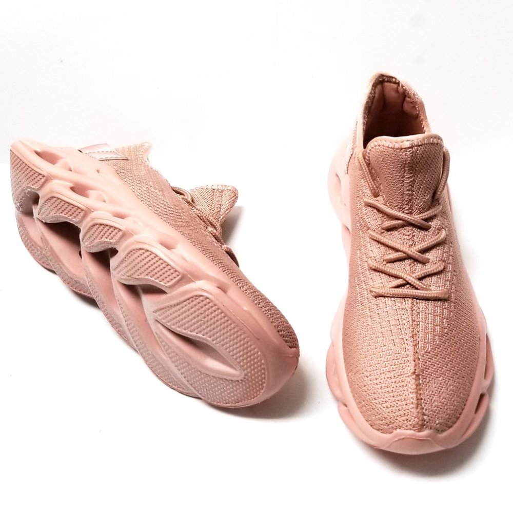 New Mauve Pink Knit Comfy Lace Up Light Weight Sneakers - Picture 4 of 4